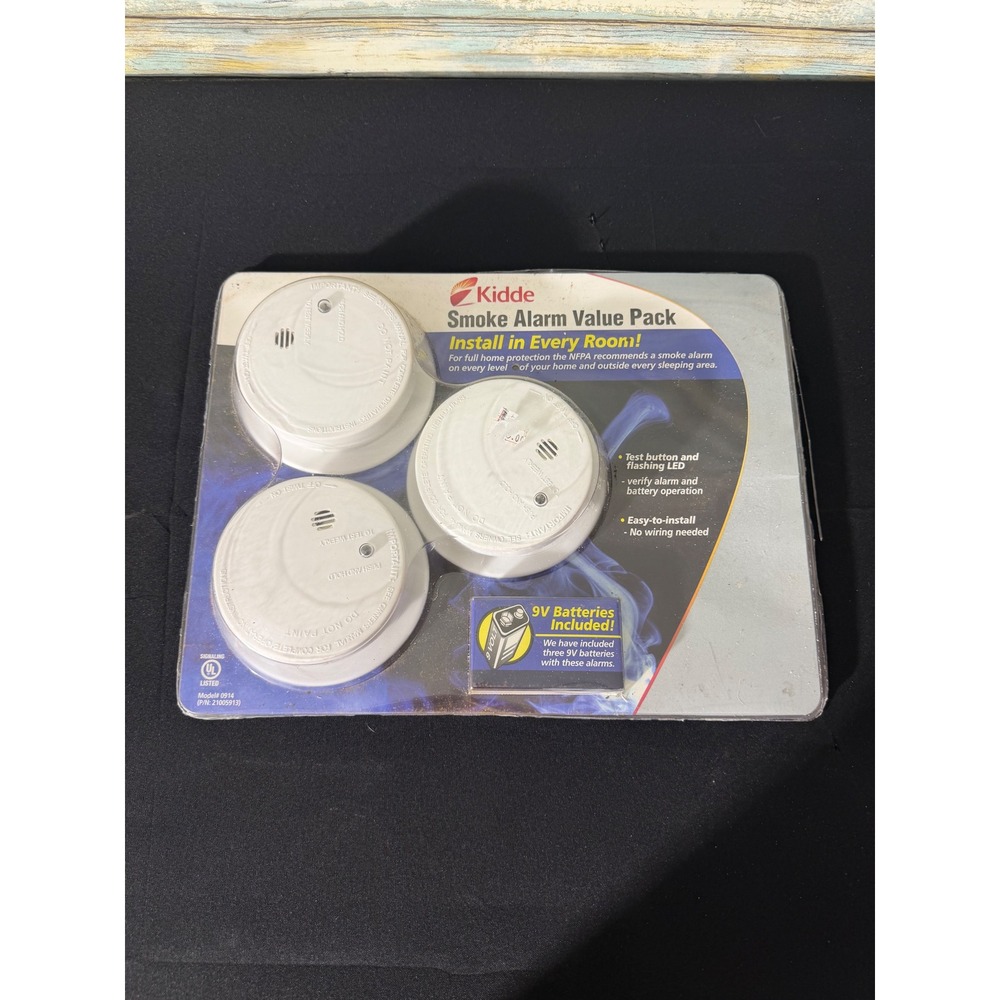 Kidde Smoke Alarm 3 Pack White NEW 0914 Battery Operated Ionization Fire Safety